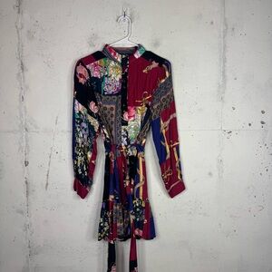 Tiny For Anthropologie Abstract Mixed Print Tie Front Peplum Ruffled Hem Small